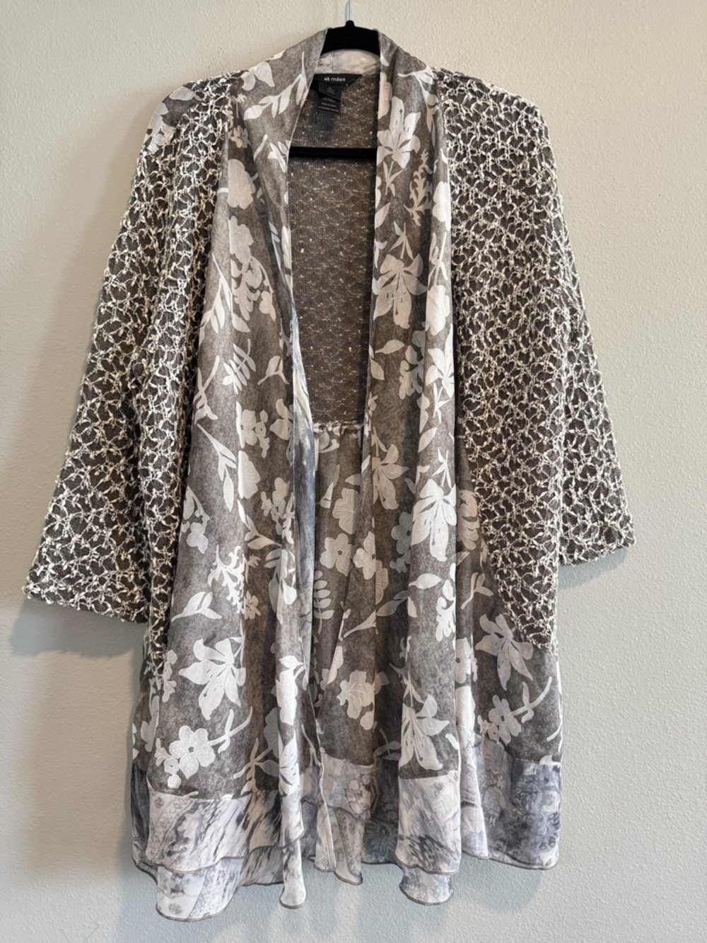 Ali Miles Floral & Knit Open Cardigan Kimono Boho Artsy XL